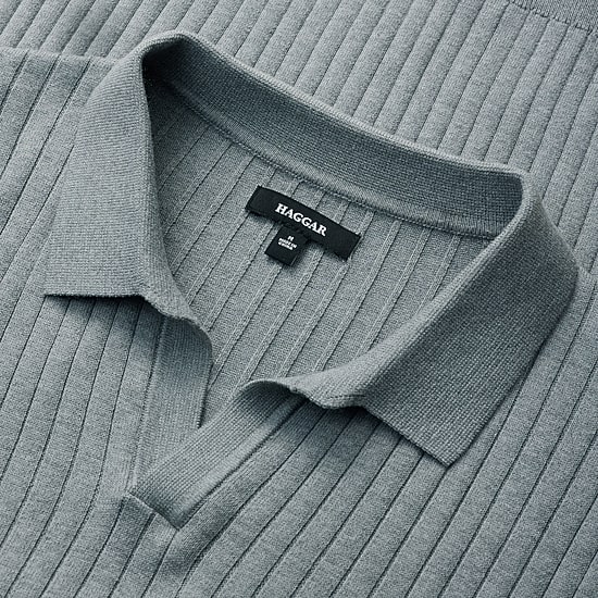 Haggar Johnny Collar Ribbed Mens Short Sleeve Polo Sweater