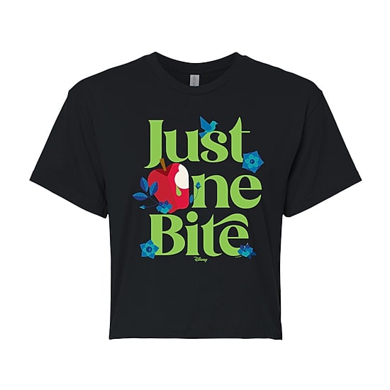 Just One Bite Cropped Tee Womens Juniors Crew Neck Short Sleeve Regular Fit Evil Queen Snow White Graphic T-Shirt