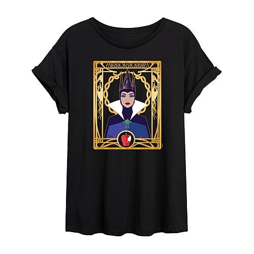 Womens Juniors Crew Neck Short Sleeve Oversized Evil Queen Snow White Graphic T-Shirt, Small, Black