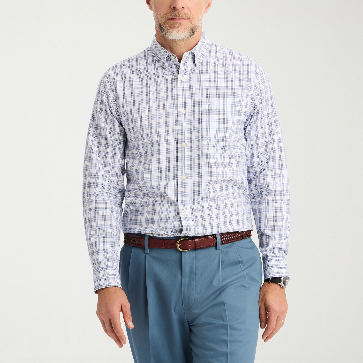 Dockers Stain Defender Mens Long Sleeve Regular Fit Wrinkle Free Button-Down Shirt