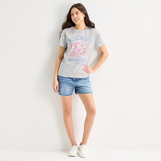Mickey Soccer Boyfriend Tee Womens Juniors Crew Neck Short Sleeve Regular Fit Mickey and Friends Graphic T-Shirt