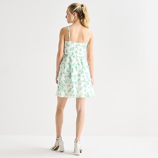 by&by Womens Juniors Sweetheart Neck Sleeveless Floral Fit + Flare Dress