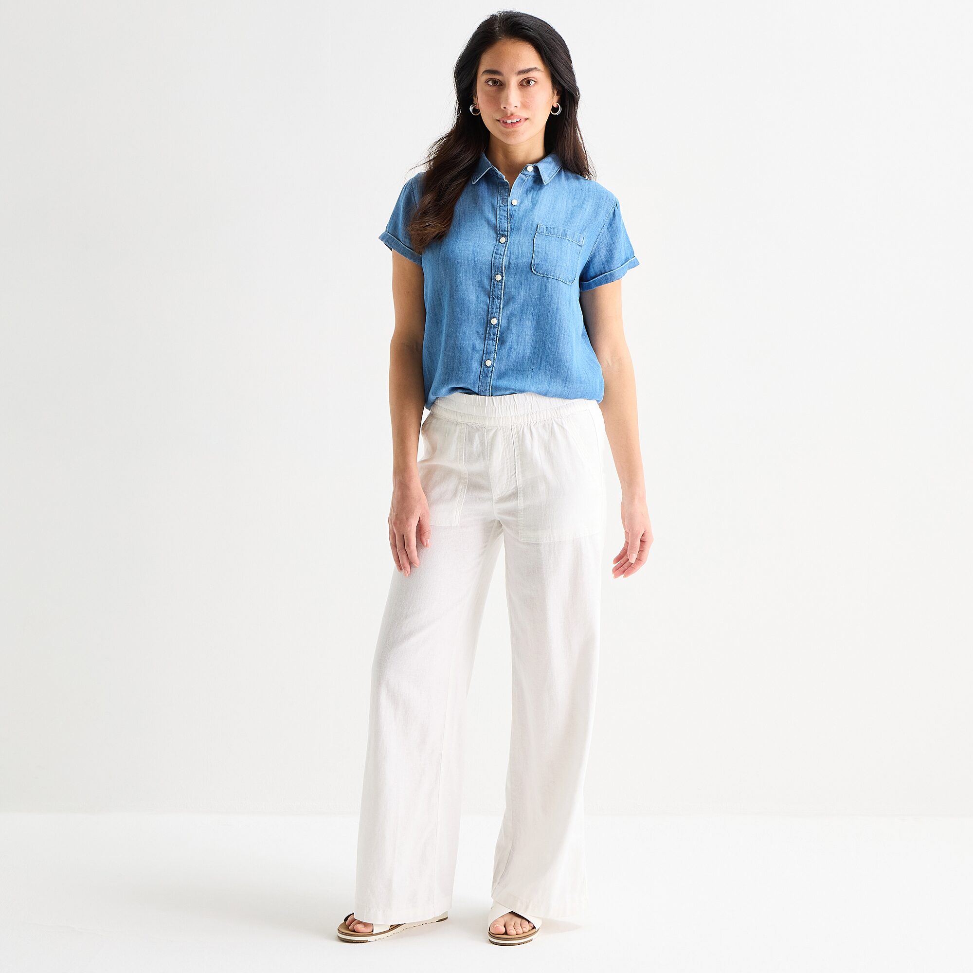 St. John's Bay Womens Tall Short Sleeve Regular Fit Button-Down Shirt