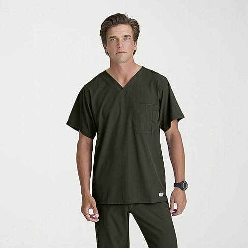 Skechers Sk0112 Structure 1-Pocket Mens Big V Neck Short Sleeve Tag Free Stretch Fabric Moisture Wicking Scrub Top, 4x-large, Green