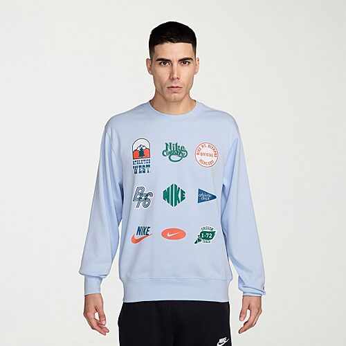 Nike Club Mens Crew Neck Long Sleeve Sweatshirt, Small, Blue