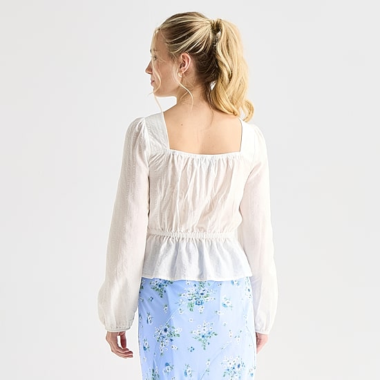 by&by Womens Juniors Square Neck Long Sleeve Blouse
