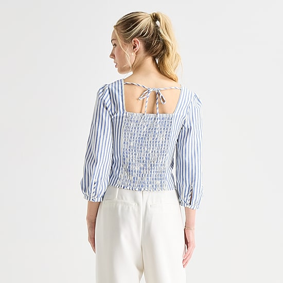 by&by Womens Juniors Straight Neck 3/4 Sleeve Blouse