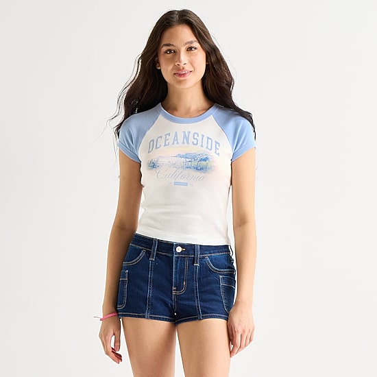 Arizona Womens Juniors Round Neck Short Sleeve Regular Fit Graphic T-Shirt