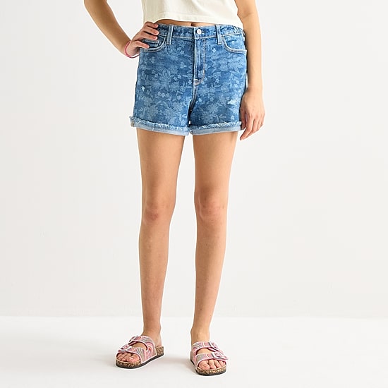 Arizona Curvy Womens 4" Mid Rise Juniors Denim Short