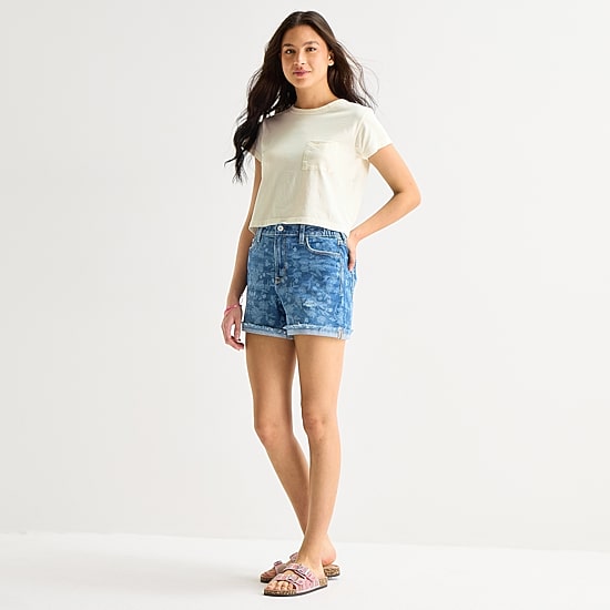 Arizona Curvy Womens 4" Mid Rise Juniors Denim Short
