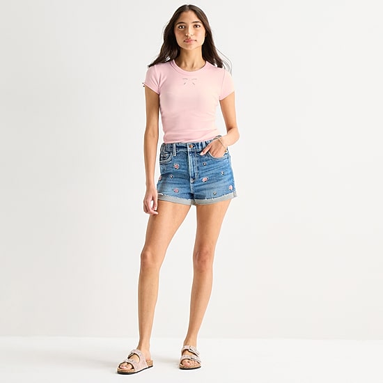 Arizona Curvy Womens 2 1/2" Mid Rise Juniors Denim Short