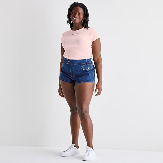 Arizona Womens 2 1/2" Low Rise Juniors Micro Denim Short