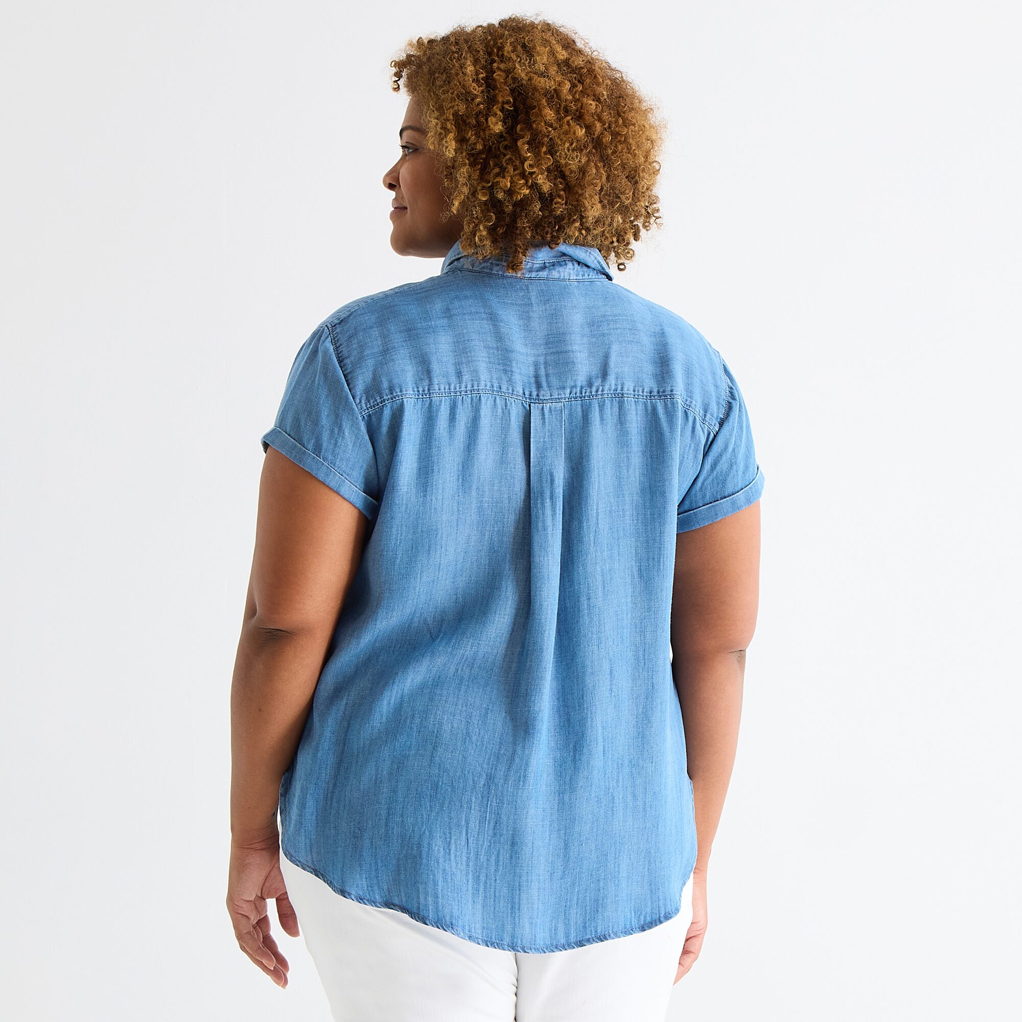 St. John's Bay Womens Plus Roll Short Sleeve Regular Fit Button-Down Shirt