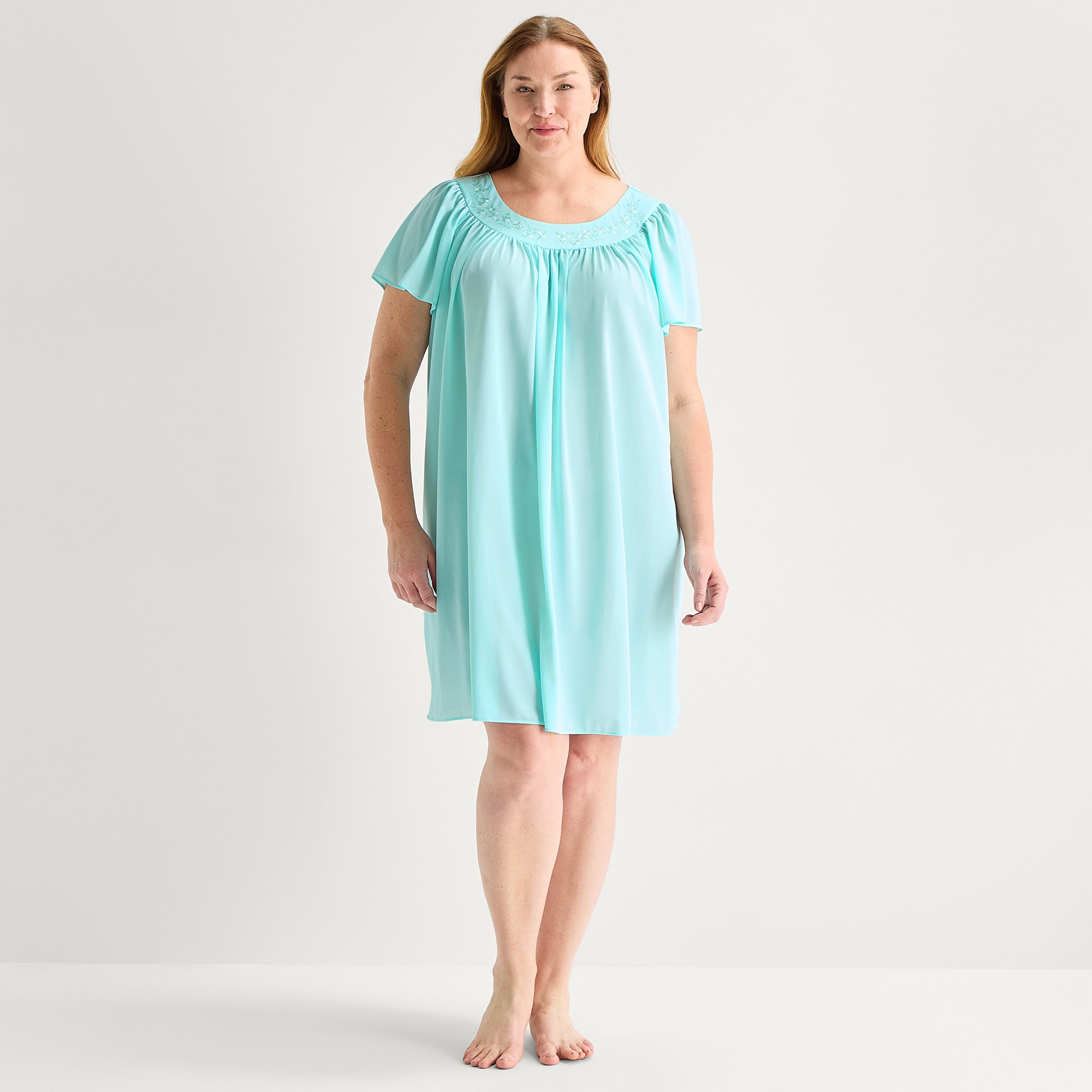 Adonna Womens Plus Short Sleeve Round Neck Nightgown