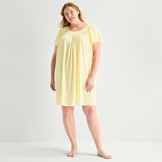 Adonna Womens Plus Short Sleeve Round Neck Nightgown