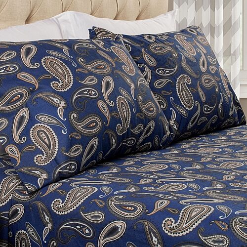 Superior Paisley Cotton Flannel Warm Winter Pillowcase In Blue