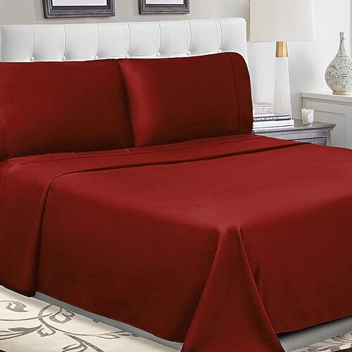SUPERIOR Percale Cotton Crisp Cool Breathable 300tc Deep Pocket Sheet Set, One Size, Red