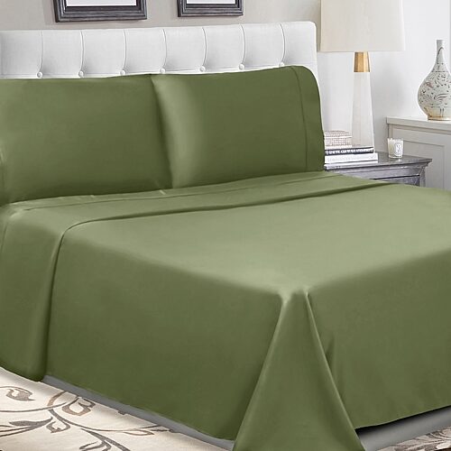 SUPERIOR Percale Cotton Crisp Cool Breathable 300tc Deep Pocket Sheet Set, One Size, Green