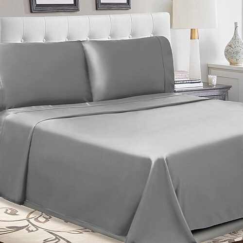 SUPERIOR Percale Cotton Crisp Cool Breathable 300tc Deep Pocket Sheet Set, One Size, Gray