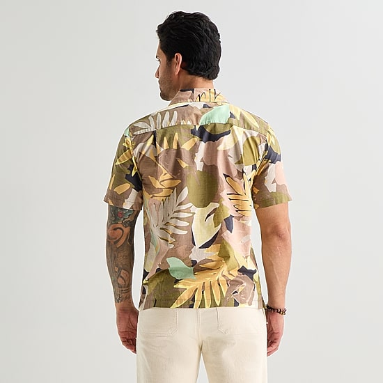 mutual weave Mens Short Sleeve Camp Shirt