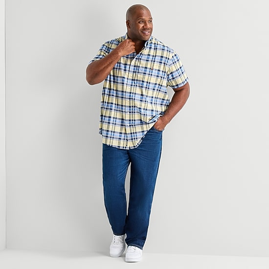 U.S. Polo Assn. Plaid Mens Short Sleeve Classic Fit Stretch Fabric Big and Tall Button-Down Shirt