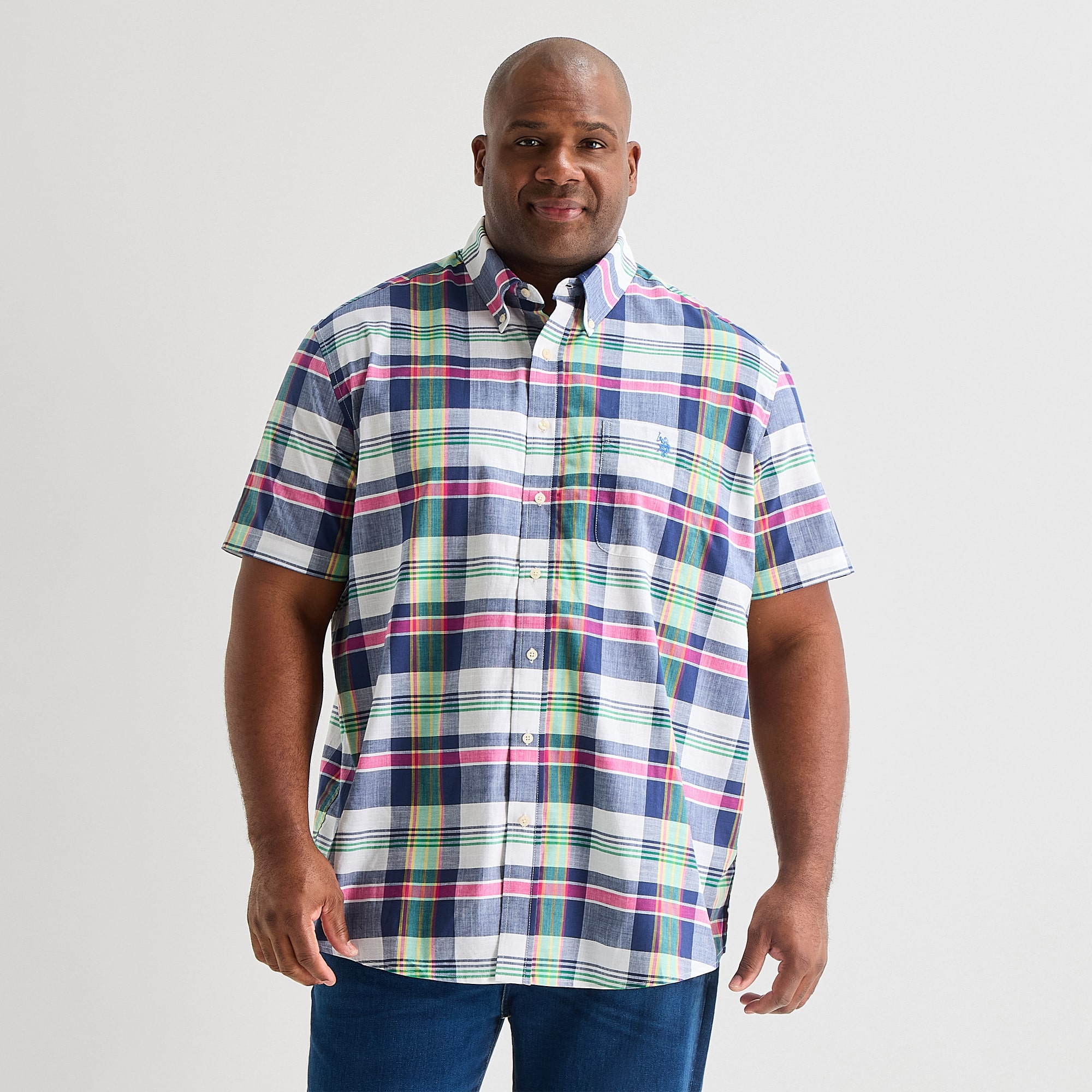 U.S. Polo Assn. Plaid Mens Short Sleeve Classic Fit STRETCH FABRIC Big and Tall Button-Down Shirt