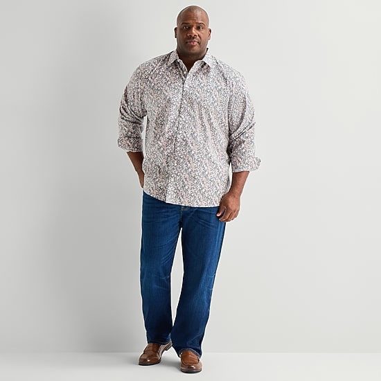 Stafford Mens Long Sleeve Regular Fit Big and Tall Button-Down Shirt