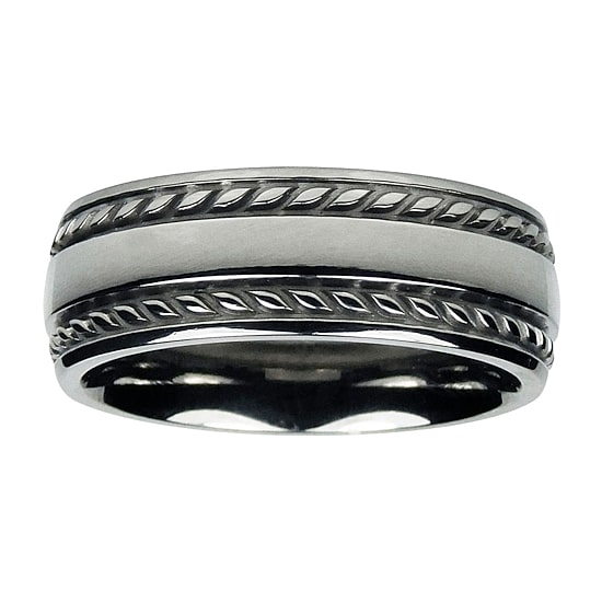 Mens 8mm Titanium Rope-Border Wedding Band 