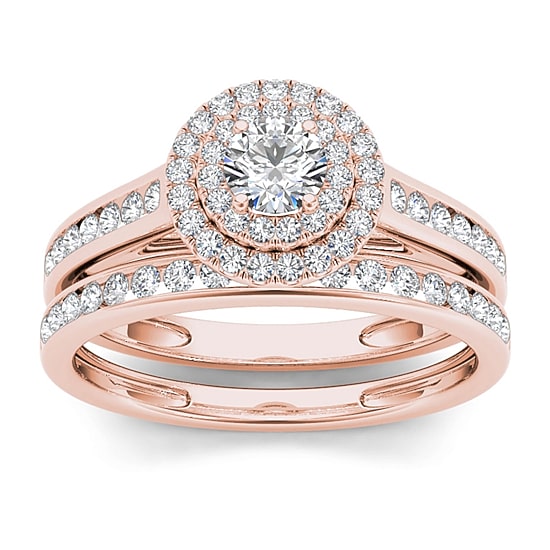 3/4 CT.T.W. Natural Diamond 10K Rose Gold Bridal Ring Set