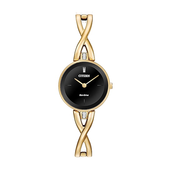 Citizen® Eco-Drive Silhouette Womens Crystal-Accent Gold-Tone Stainless Steel Bangle Watch EX1422-54E