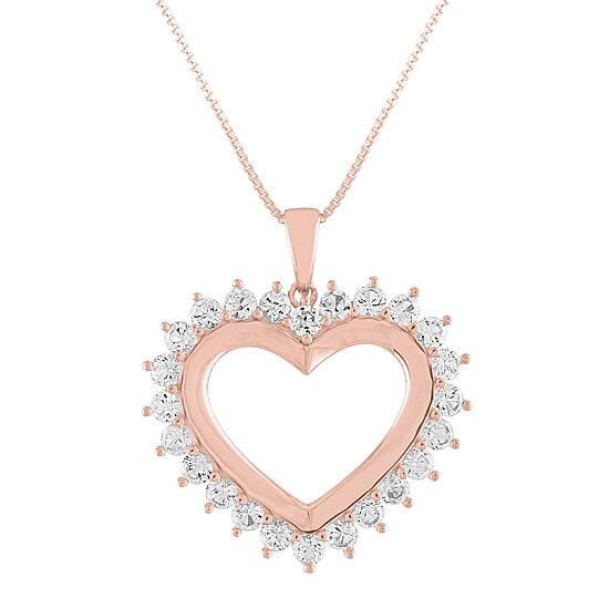 Womens Lab Created White Sapphire 14K Rose Gold Over Silver Heart 18 Inch Pendant Necklace
