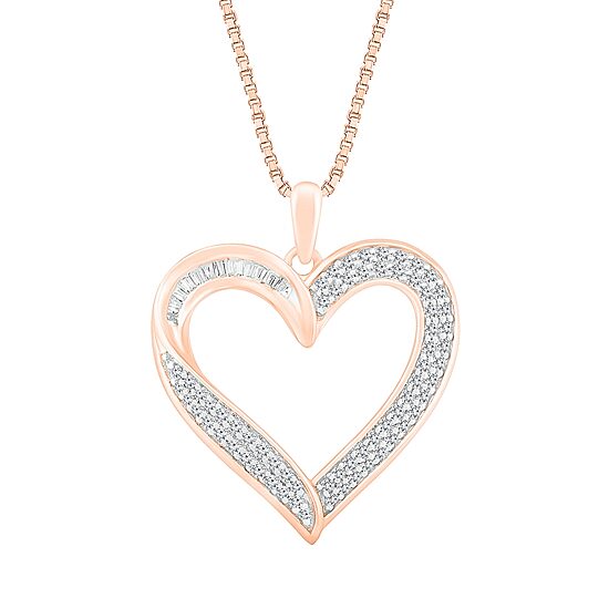 Womens 1/2 CT. T.W. Natural White Diamond 10K Gold Heart 18 Inch Pendant Necklace