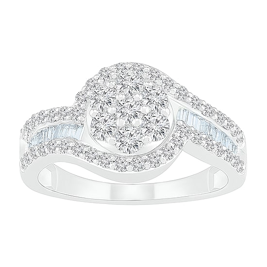 Womens 1 CT. T.W. Natural White Diamond 10K Gold Halo Cocktail Ring