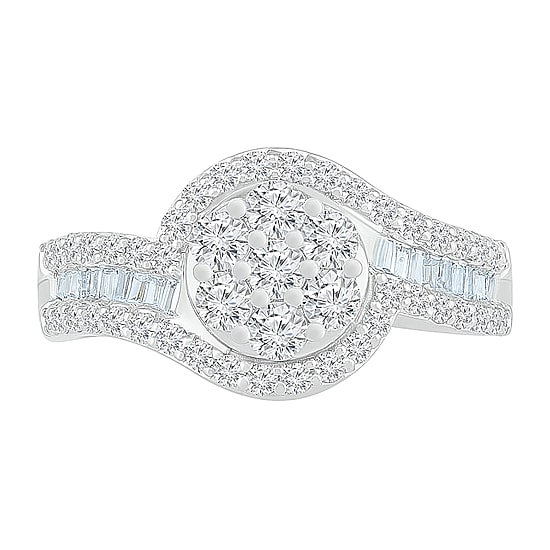 Womens 1 CT. T.W. Natural White Diamond 10K Gold Halo Cocktail Ring