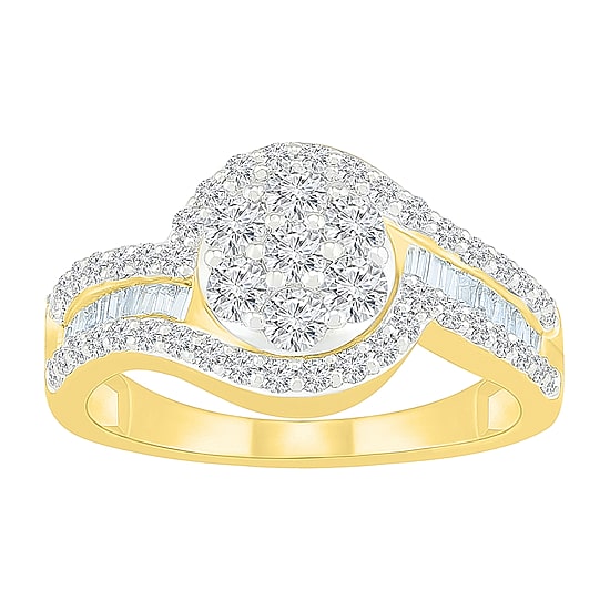 Womens 1 CT. T.W. Natural White Diamond 10K Gold Halo Cocktail Ring