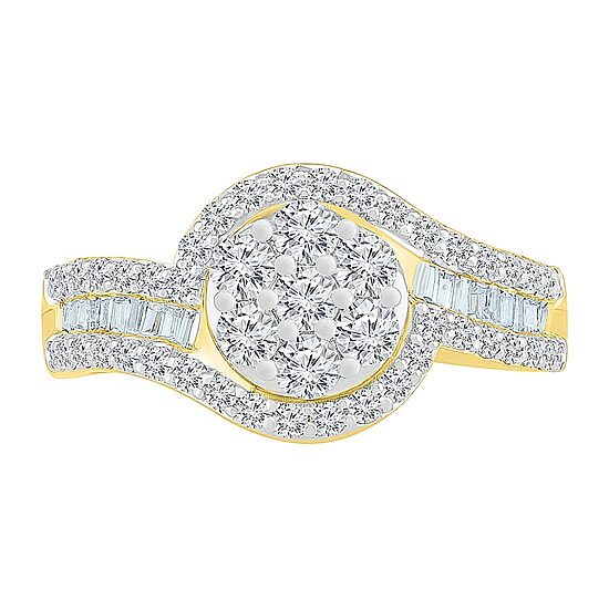 Womens 1 CT. T.W. Natural White Diamond 10K Gold Halo Cocktail Ring