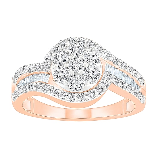 Womens 1 CT. T.W. Natural White Diamond 10K Gold Halo Cocktail Ring