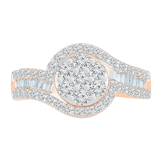 Womens 1 CT. T.W. Natural White Diamond 10K Gold Halo Cocktail Ring