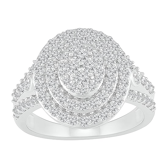 Womens 1 CT. T.W. Natural White Diamond 10K Gold Halo Cocktail Ring