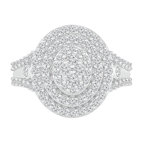 Womens 1 CT. T.W. Natural White Diamond 10K Gold Halo Cocktail Ring