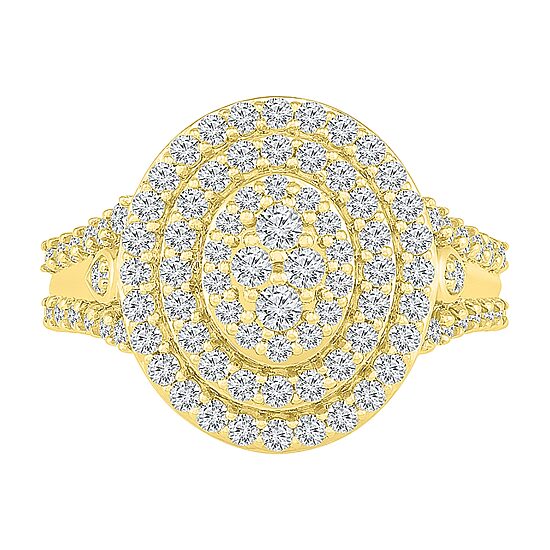 Womens 1 CT. T.W. Natural White Diamond 10K Gold Halo Cocktail Ring