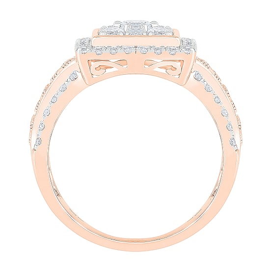 Womens 1 CT. T.W. Natural White Diamond 10K Gold Square Halo Cocktail Ring