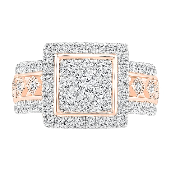 Womens 1 CT. T.W. Natural White Diamond 10K Gold Square Halo Cocktail Ring