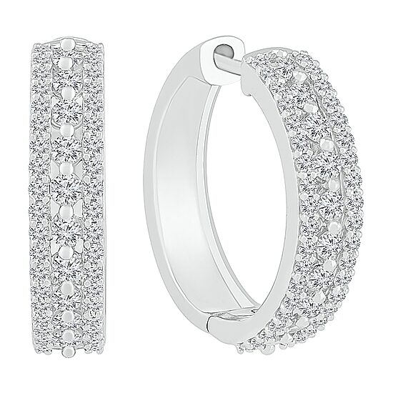 Womens 1 CT. T.W. Natural White Diamond 10K Gold 20mm Hoop Earrings