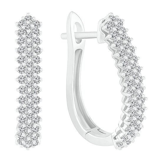 Womens 1 CT. T.W. Natural White Diamond 10K Gold 24mm Hoop Earrings