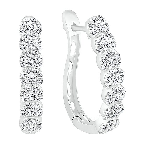 Womens 1 CT. T.W. Natural White Diamond 10K Gold 24mm Hoop Earrings