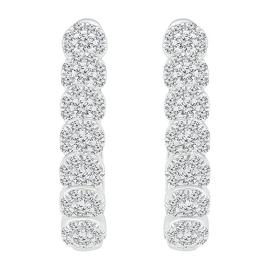 Womens 1 CT. T.W. Natural White Diamond 10K Gold 24mm Hoop Earrings