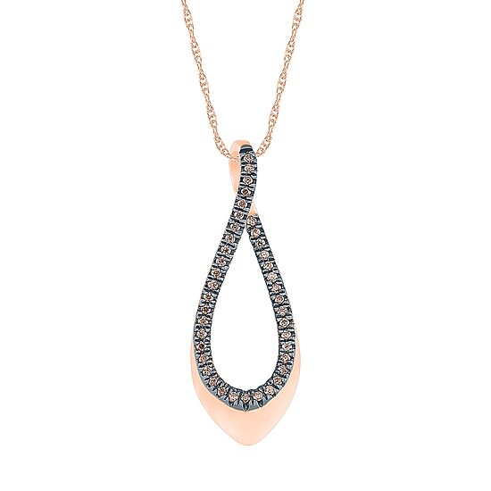 Womens 1/8 CT. T.W. Natural Champagne Diamond 10K Gold Pear 18 Inch Pendant Necklace