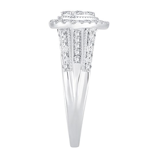 Womens 1/2 CT.T.W. Natural Diamond 10K or 14K White Gold Pear Side Stone Halo Engagement Ring