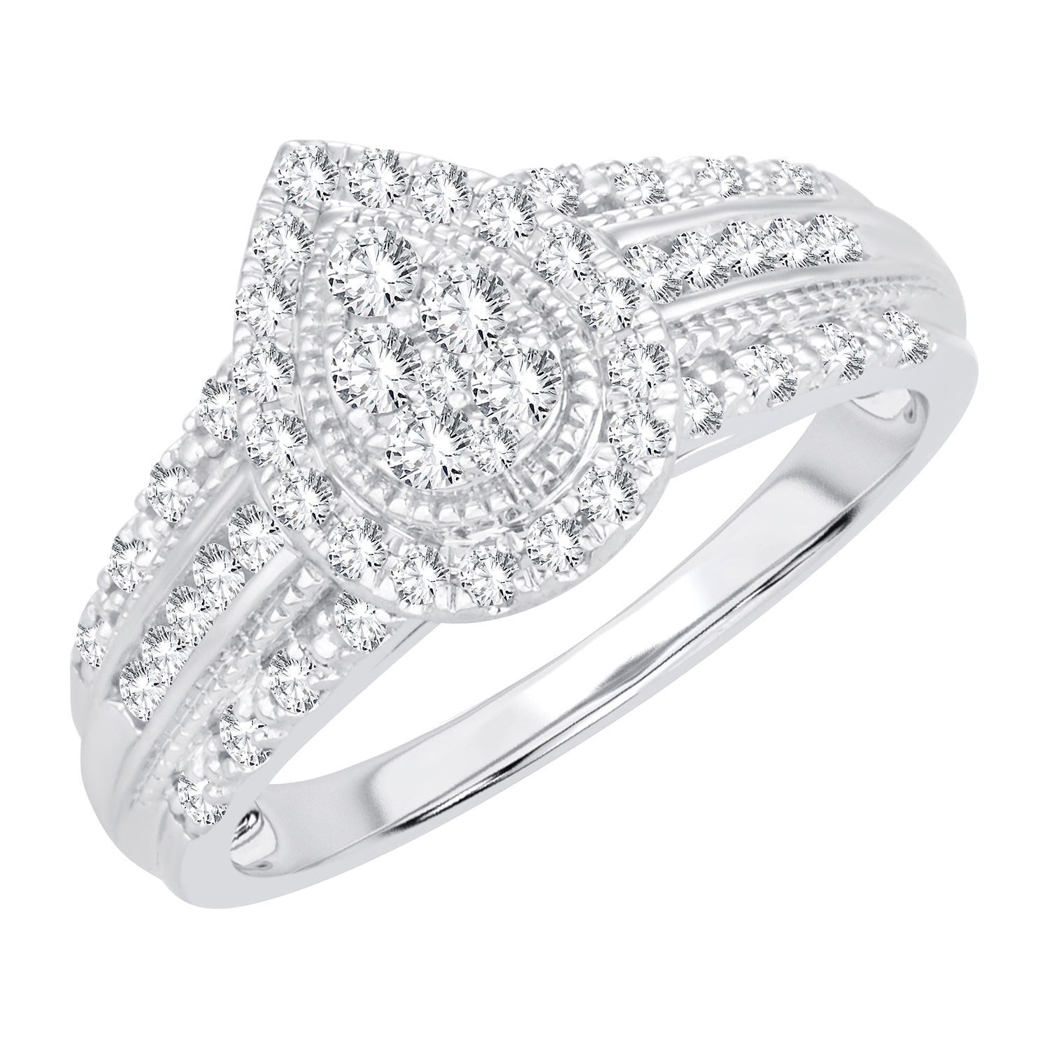 Womens 1/2 CT.T.W. Natural Diamond 10K or 14K White Gold Pear Side Stone Halo Engagement Ring